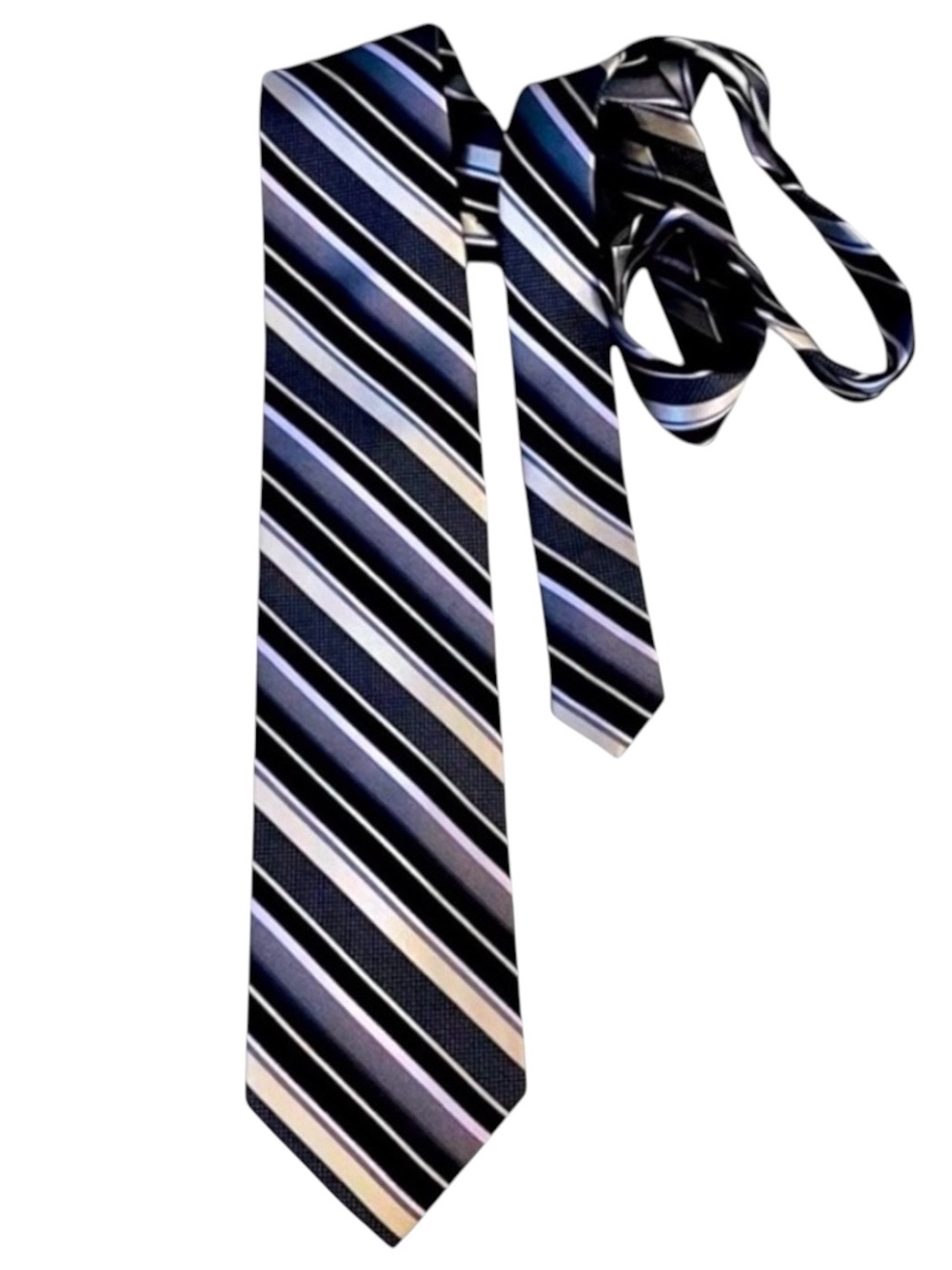 Perry Ellis Black/Grey/Purple Stripe Silk Necktie